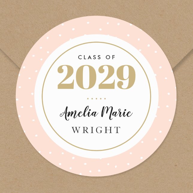 Classy Blush and Gold Personalised Graduation Classic Round Sticker (Creator Uploaded)