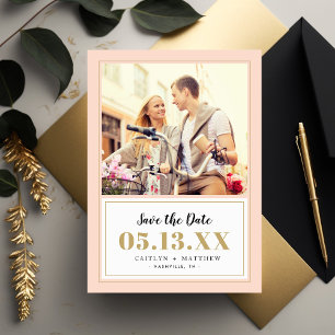 Classy Blush and Gold Photo Save the Date