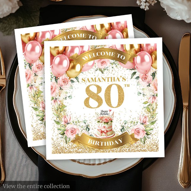 Classy Blush Glitter 80th Birthday Party Napkins (Classy Blush Glitter 80th Birthday Party Napkins)