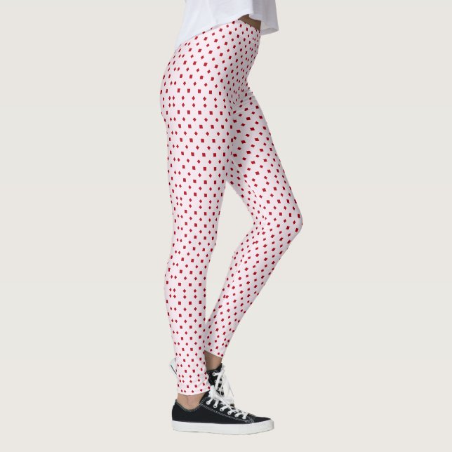 Classy Blush Pink Crimson Red Polka Dots Pattern  Leggings (Right)