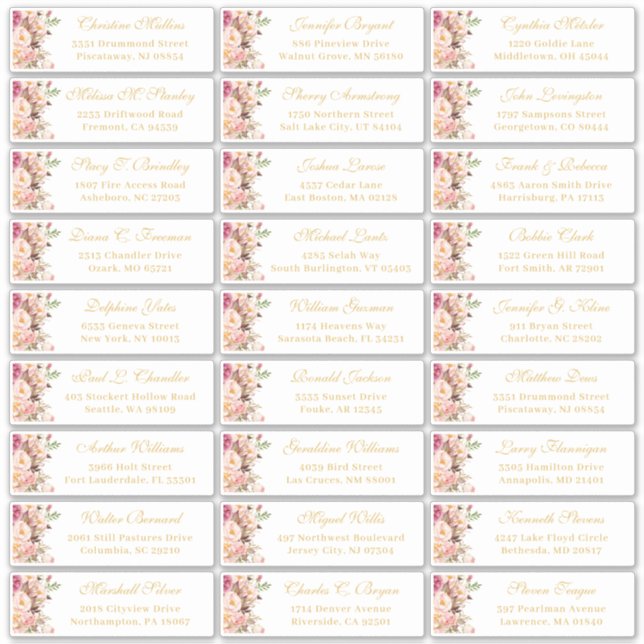 Classy Blush Pink Floral Wedding Guest Address (Front)