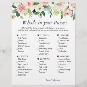 Classy Blush Pink Floral What's In Your Purse Game Flyer