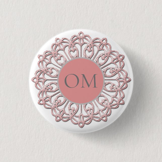 Classy  Blush Pink Mandala OM   3 Cm Round Badge (Front)