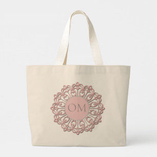 Classy Blush Pink Mandala OM Large Tote Bag