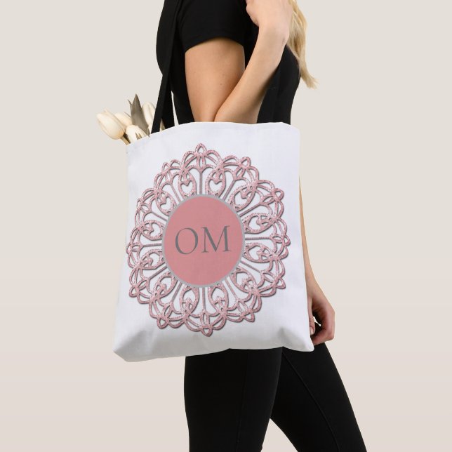 Classy Blush Pink Mandala OM Tote Bag (Close Up)