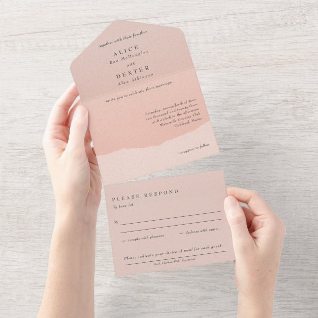 Classy Blush Rose Wedding All In One Invitation (Tearaway)