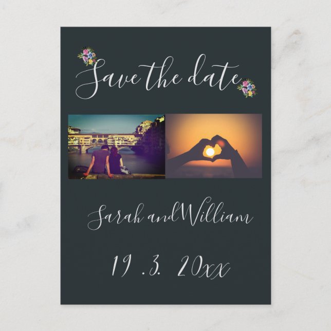 Classy Boho Chic Floral Navy Themed Wedding Announcement Postcard (Front)