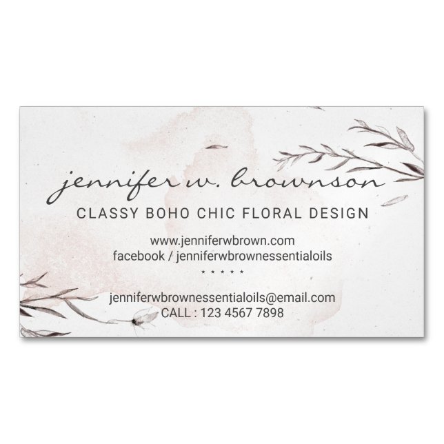 Classy Boho Chic Watercolor Magnetic Business Card (Front)