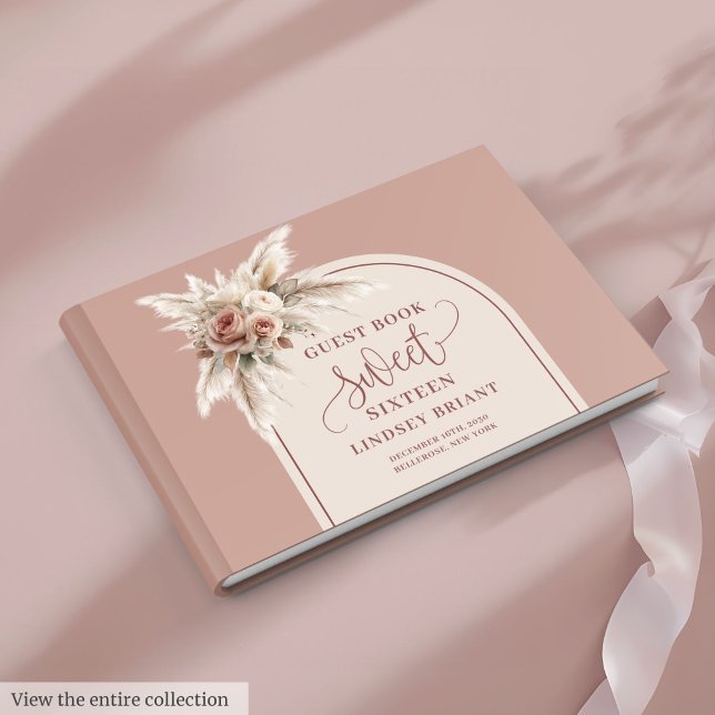 Classy Boho Dusty Rose Pampas Floral Arch Sixteen Guest Book (Classy Boho Dusty Rose Pampas Floral Arch Sixteen

)