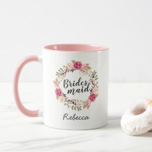 Classy Boho Floral Wreath Bridesmaid Favour Mug