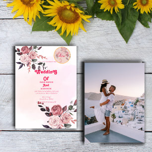 CLASSY BOHO PINK FLORAL WEDDING  INVITATION