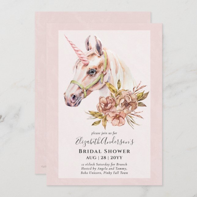 Classy BOHO Unicorn Bridal Shower Lunch Invitation (Front/Back)