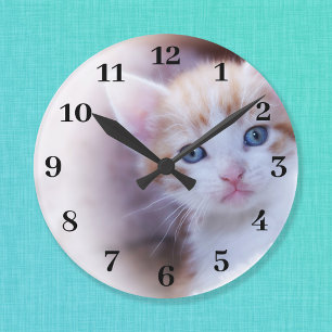 Classy Bold Black Numbers Family Photo Large Clock