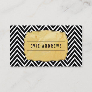 CLASSY bold chevron pattern gold foil panel black Business Card