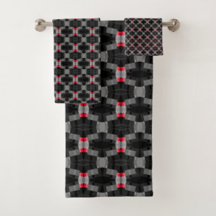 Classy & Bold Grey Red Black Abstract Modern Manly Bath Towel Set