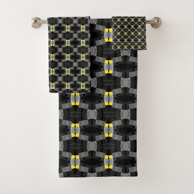 Classy Bold Grey Yellow Black Abstract Modern Chic Bath Towel Set (Insitu)
