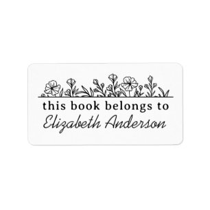 Classy Botanical Floral Script Library Bookplate Label