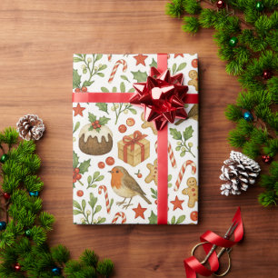 Classy Botanical Holly Floral Art Pattern Wrapping Paper