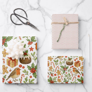 Classy Botanical Holly Floral Art Pattern Wrapping Paper Sheet