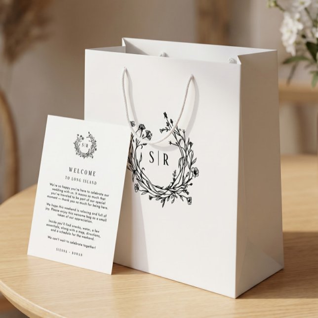 Classy Botanical Monogram Wedding Welcome Guest Medium Gift Bag (Creator Uploaded)