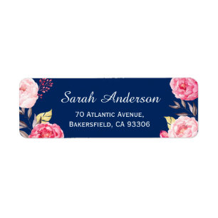 Classy Botanical Pink Flowers Navy Blue
