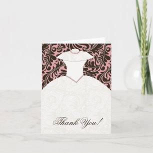 Classy Bridal Shower Thank You Card Brown Damask