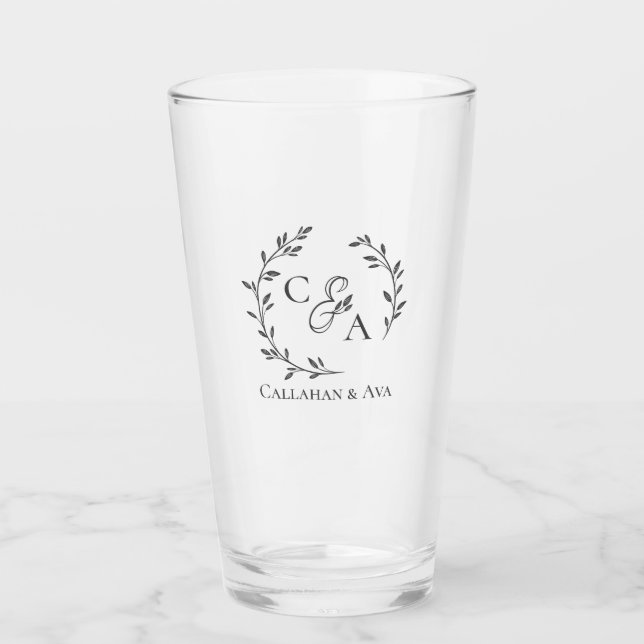 Classy bride & groom names with Personalised Logo Glass (Front)