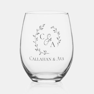 Classy bride & groom names with Personalised Logo Stemless Wine Glass
