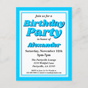 Classy Bright Blue Adult Birthday Party Invitation Postcard