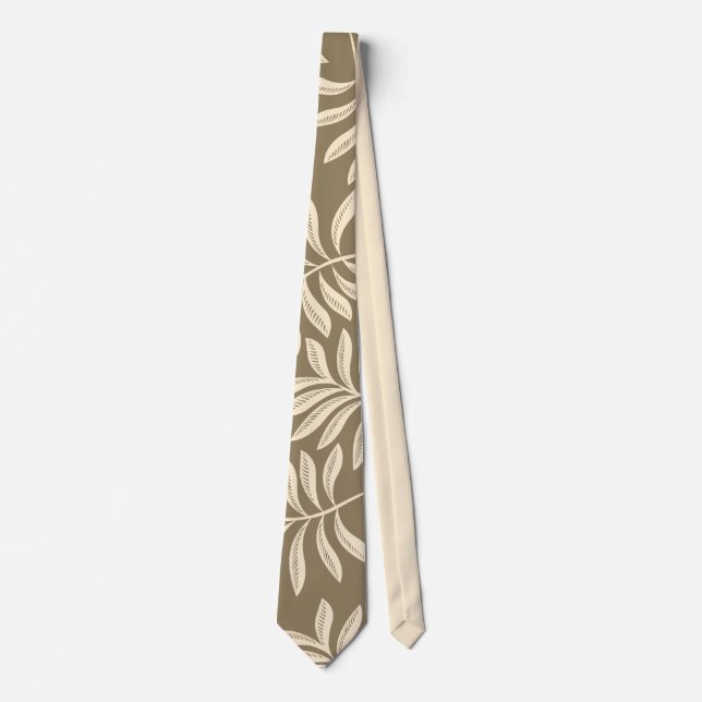 Classy Brown & Beige Leaves Foliage Pattern Men's Tie (Front)