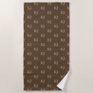Classy Brown & Beige Monogram Initials Pattern Beach Towel