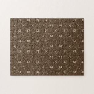 Classy Brown & Beige Monogram Initials Pattern Jigsaw Puzzle