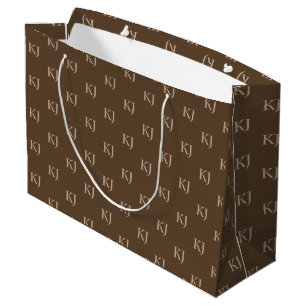 Classy Brown & Beige Monogram Initials Pattern Large Gift Bag