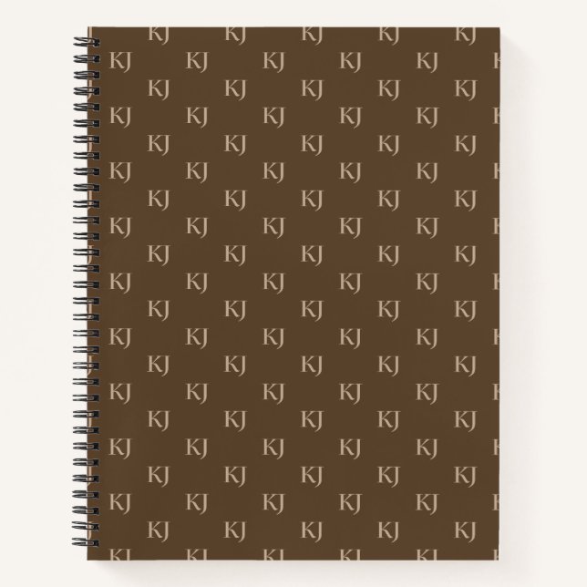 Classy Brown & Beige Monogram Initials Pattern Notebook (Front)