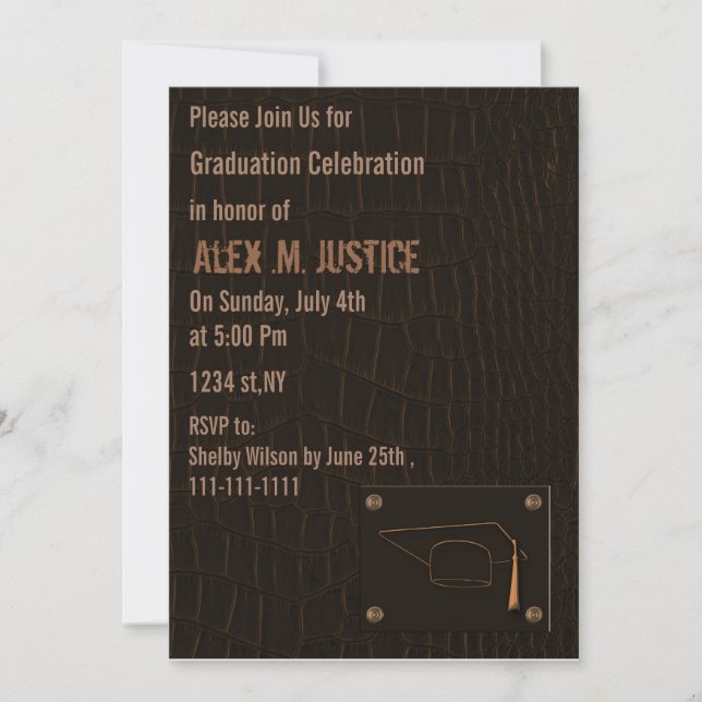 classy brown leather Graduation party Invitation (Front)