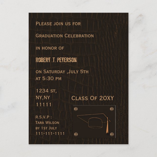 classy brown leather Graduation party Invitation (Front)