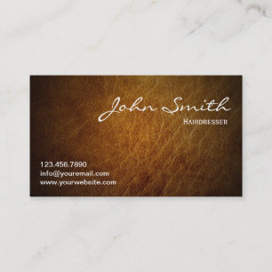 Classy Brown Leather Hairdresser Business Card