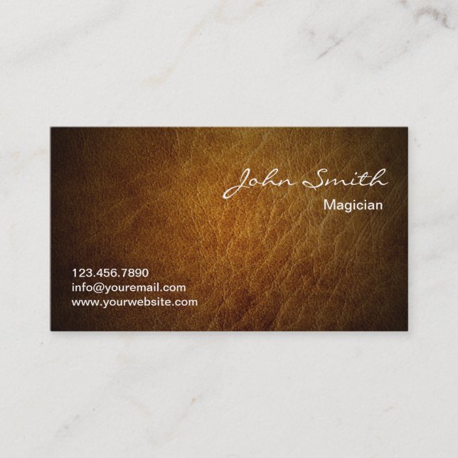 Classy Brown Leather Magician Business Card (Front)