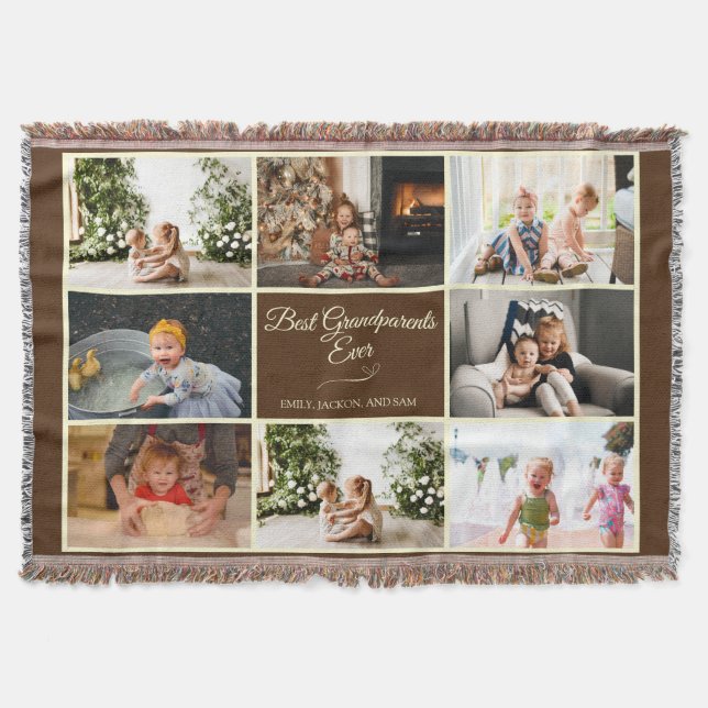 Classy Brown Photo Collage Best Grandparents Throw Blanket (Front)