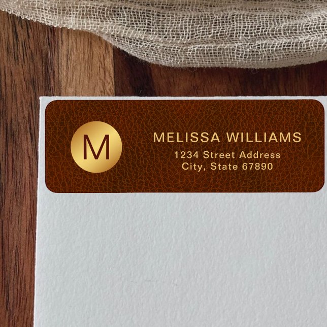 Classy Brown Texture & Gold Initial Return Address (Creator Uploaded)