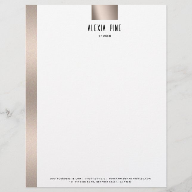 Classy Brushed Rose Gold Professional Business Custom Letterhead (Front)