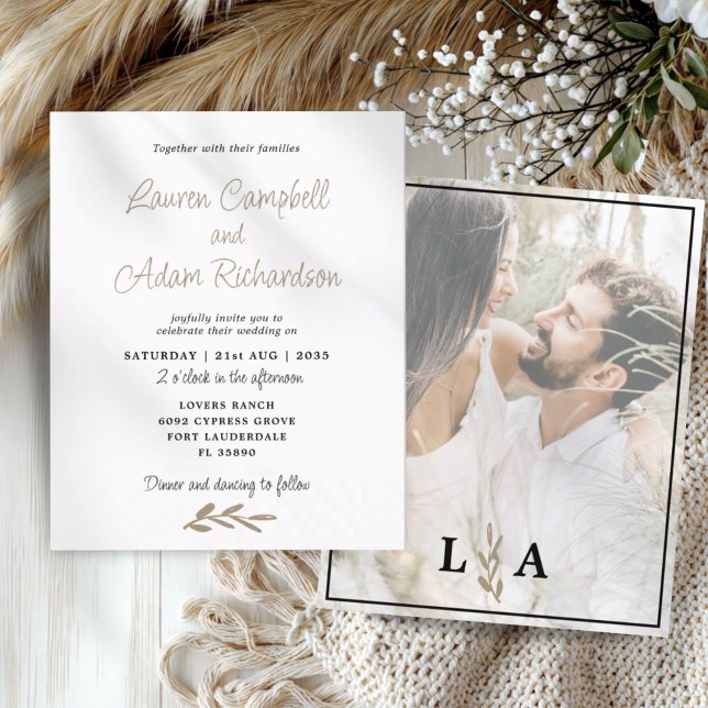 Classy Budget White & Gold Wedding Invitation  (Creator Uploaded)