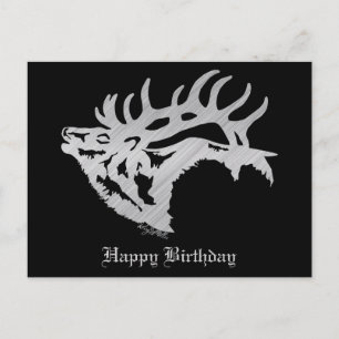 Classy Bull Elk Silver Silhouette Postcard