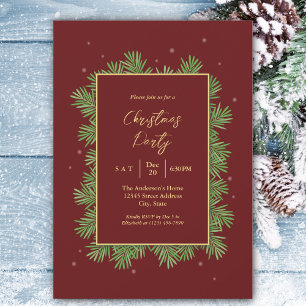 Classy Burgundy Christmas Botanical Holiday Party Invitation