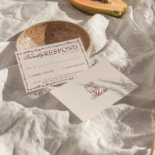 Classy Burgundy Cream Floral Old Money Wedding RSVP Card