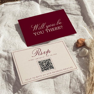 Classy Burgundy Cream Old Money QR Code Wedding RSVP Card