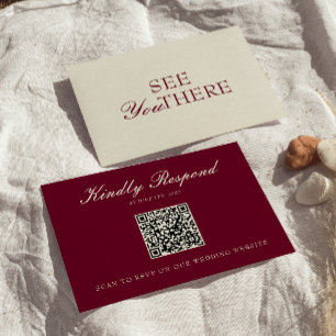Classy Burgundy Cream Old Money QR Code Wedding RSVP Card