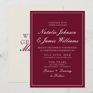 Classy Burgundy & Cream Old Money Vintage Wedding Invitation