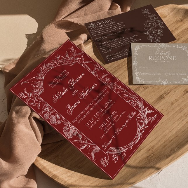 Classy Burgundy Floral Boho Botanical Wedding Invitation (Creator Uploaded)