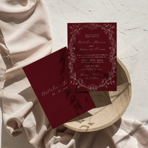 Classy Burgundy Floral Old Money Photo Wedding Invitation